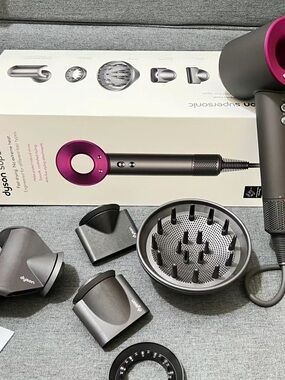 Dyson Supersonic Hair Dryer in Fuchsia and Gunmetal with Attachments